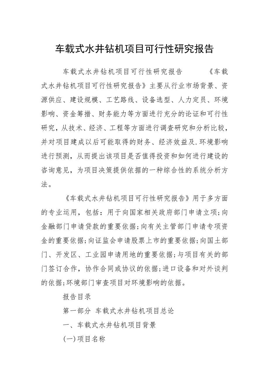 车载式水井钻机项目可行性研究报告.docx_第1页