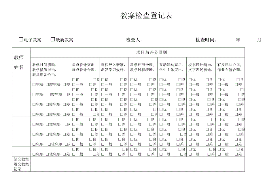 教案检查记录表_第1页