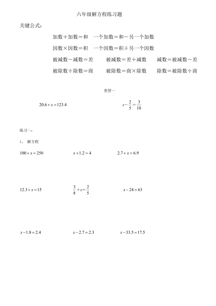 六年级解方程练习题_第1页