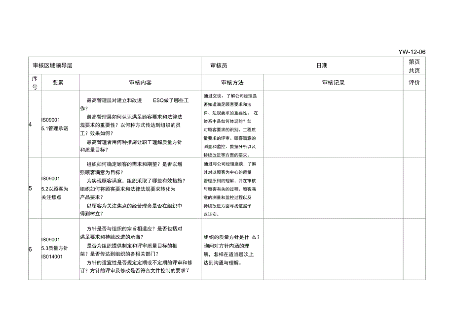 质量管理体系内审检查表_第2页