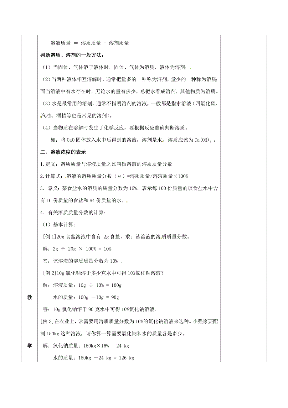 【精品】江苏省苏州市九年级化学全册第六章溶解现象6.2溶液组成的表示教案1沪教_第2页