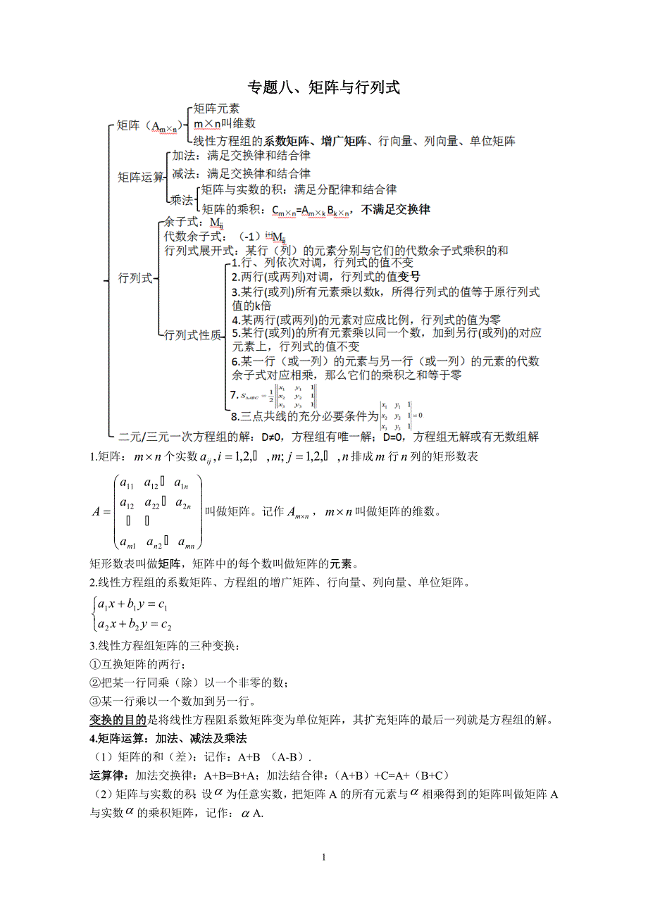 高中数学复习专题-矩阵与行列式_第1页