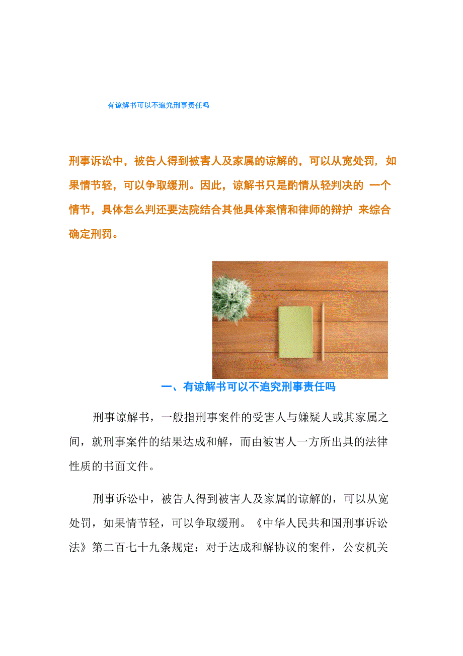 有谅解书可以不追究刑事责任吗_第1页