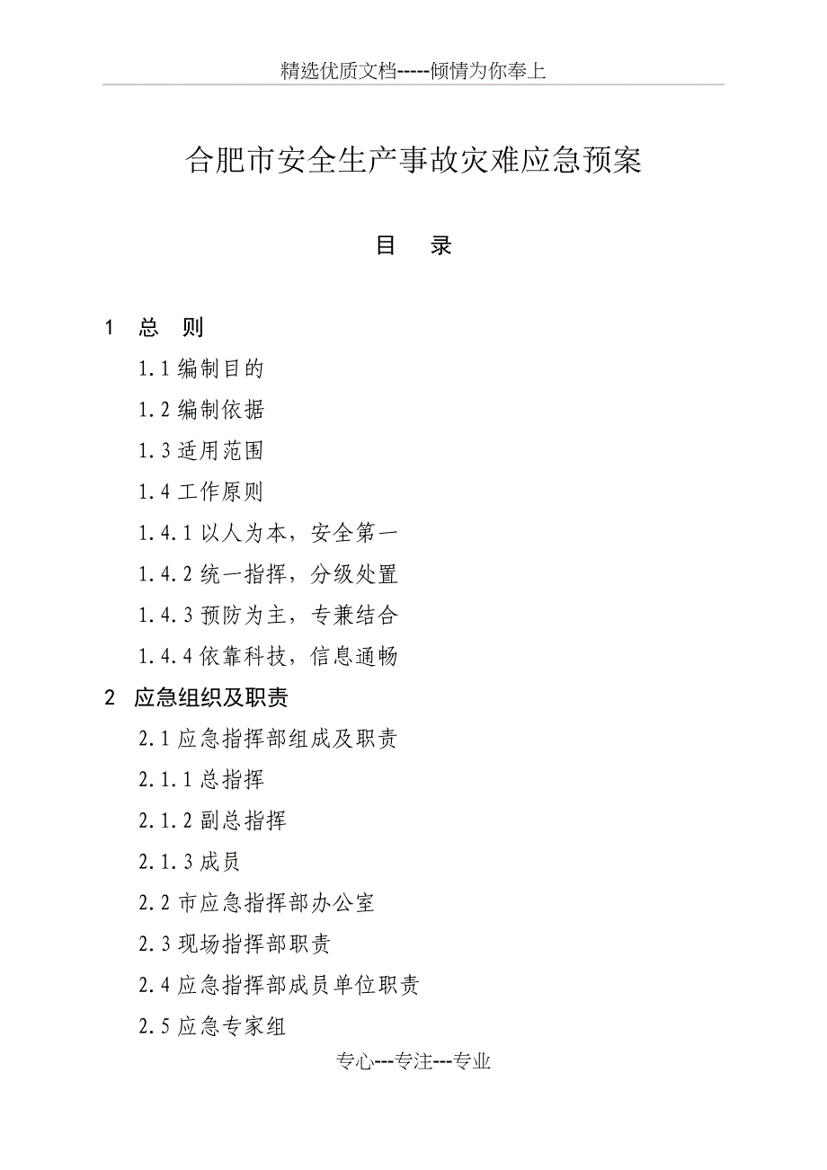 合肥市安全生产事故灾难应急预案(共32页)_第1页