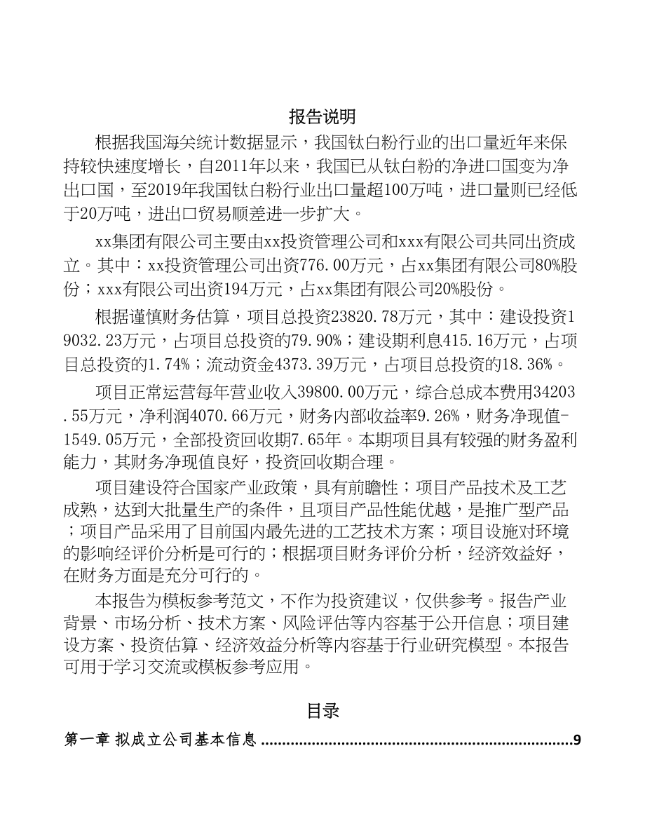 昆明关于成立钛白粉公司可行性研究报告(DOC 97页)_第2页