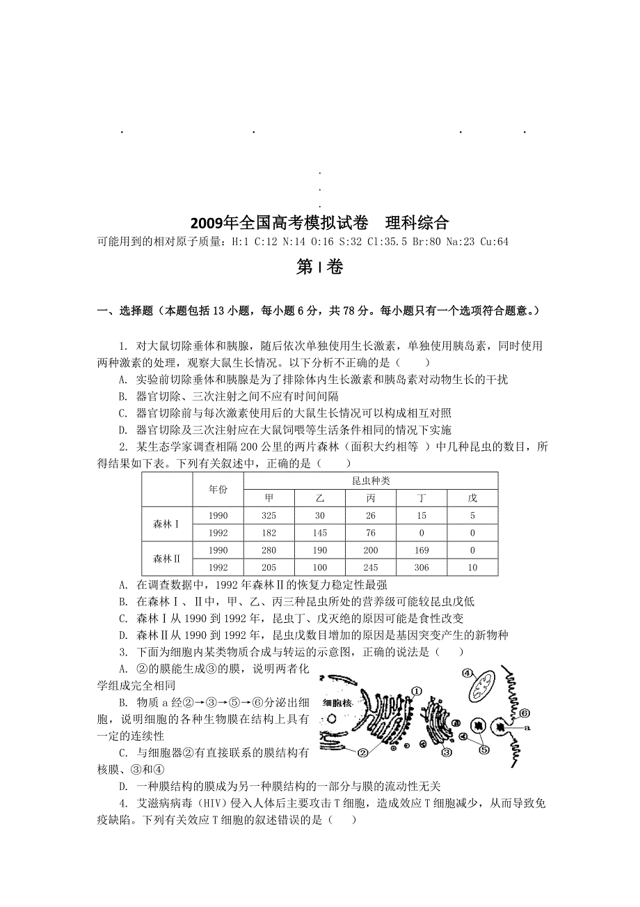 20092009年全国高考模拟试卷_第1页