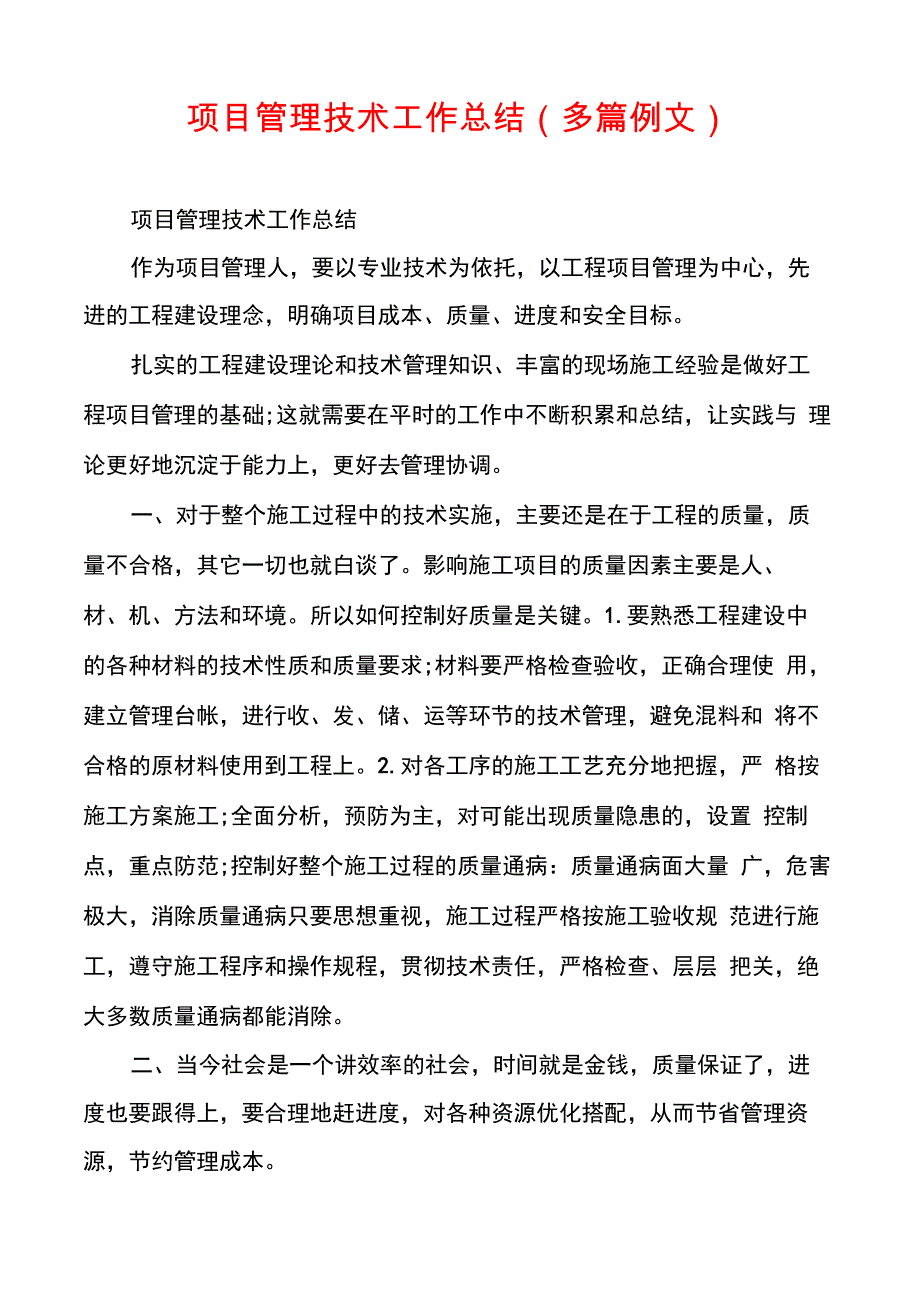 项目管理技术工作总结_第1页