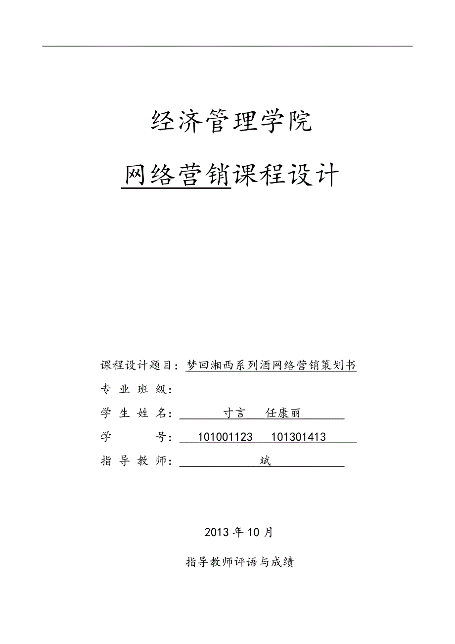 梦回湘西系列酒网络营销项目策划书_第1页