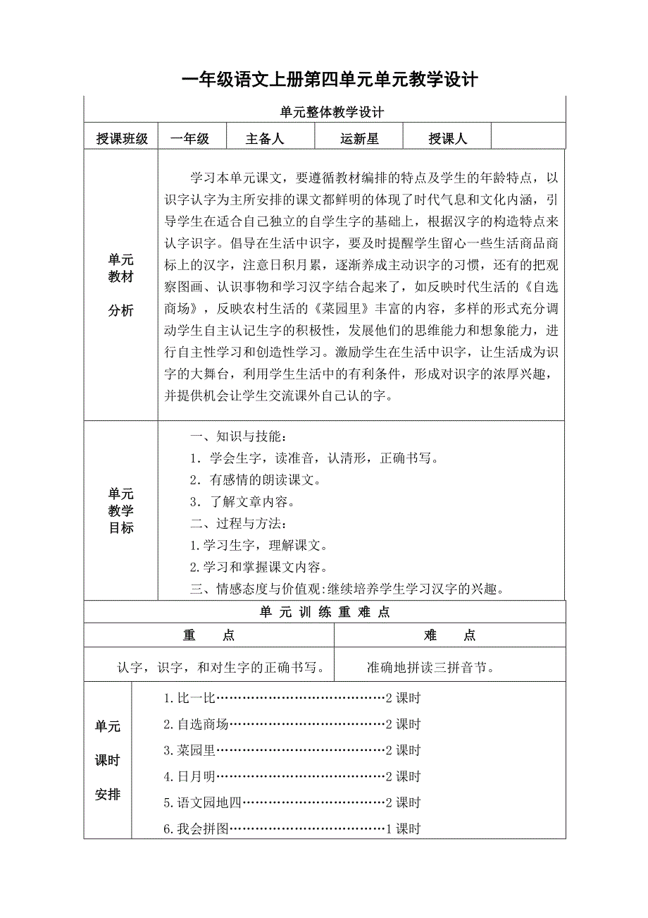 人教版小学语文一年级上册第四单元电子教案_第1页