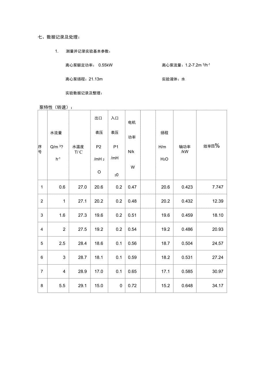 离心泵性能某实验报告材料_第5页