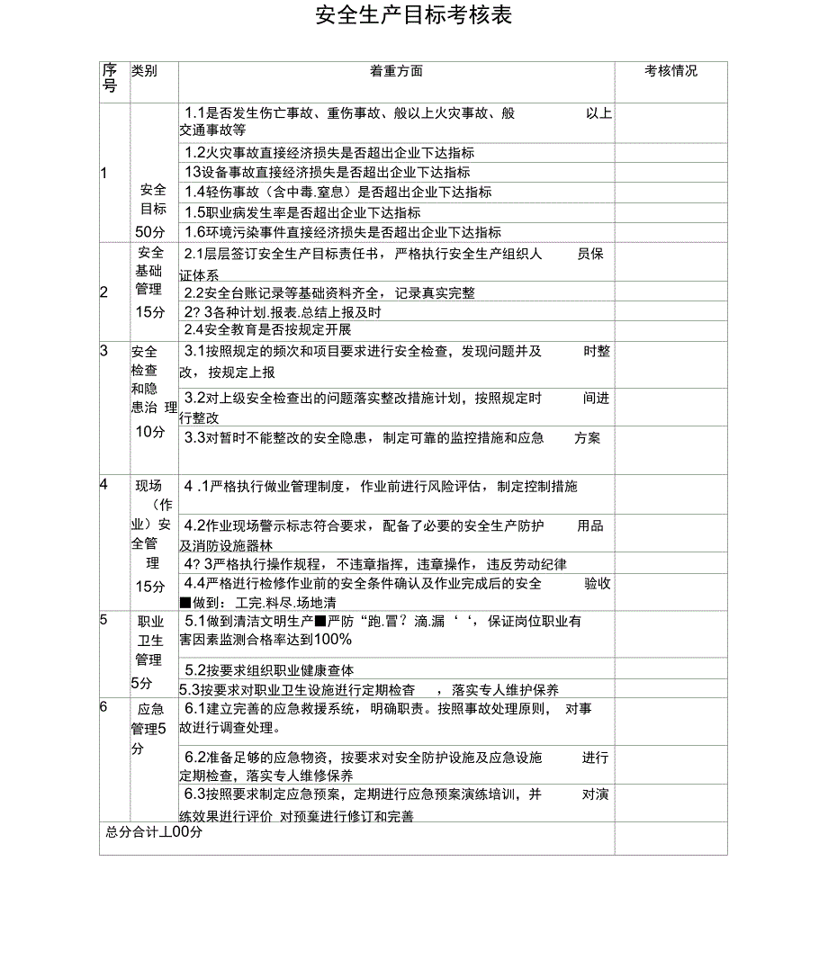 交通运输企业安全目标考核表_第1页