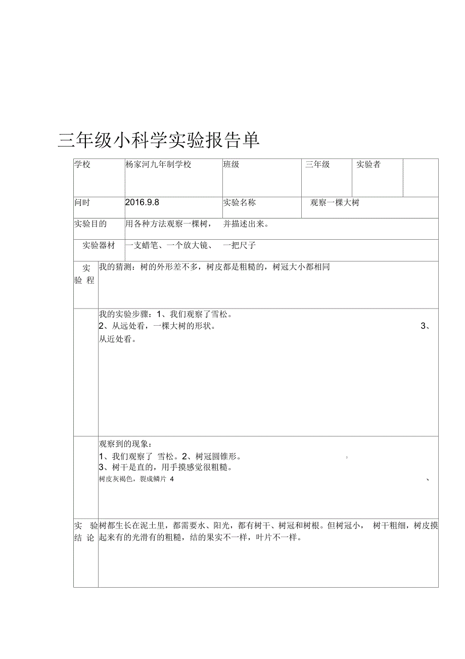 教科版三年级上册科学实验报告单汇总_第1页