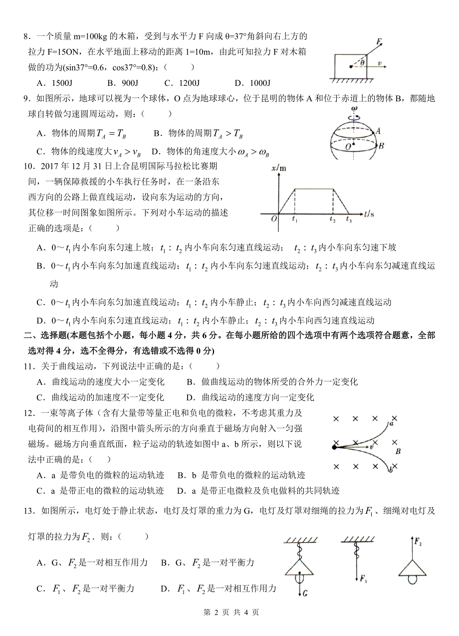 云南省2018年1月学业水平考试 物理试卷.doc_第2页