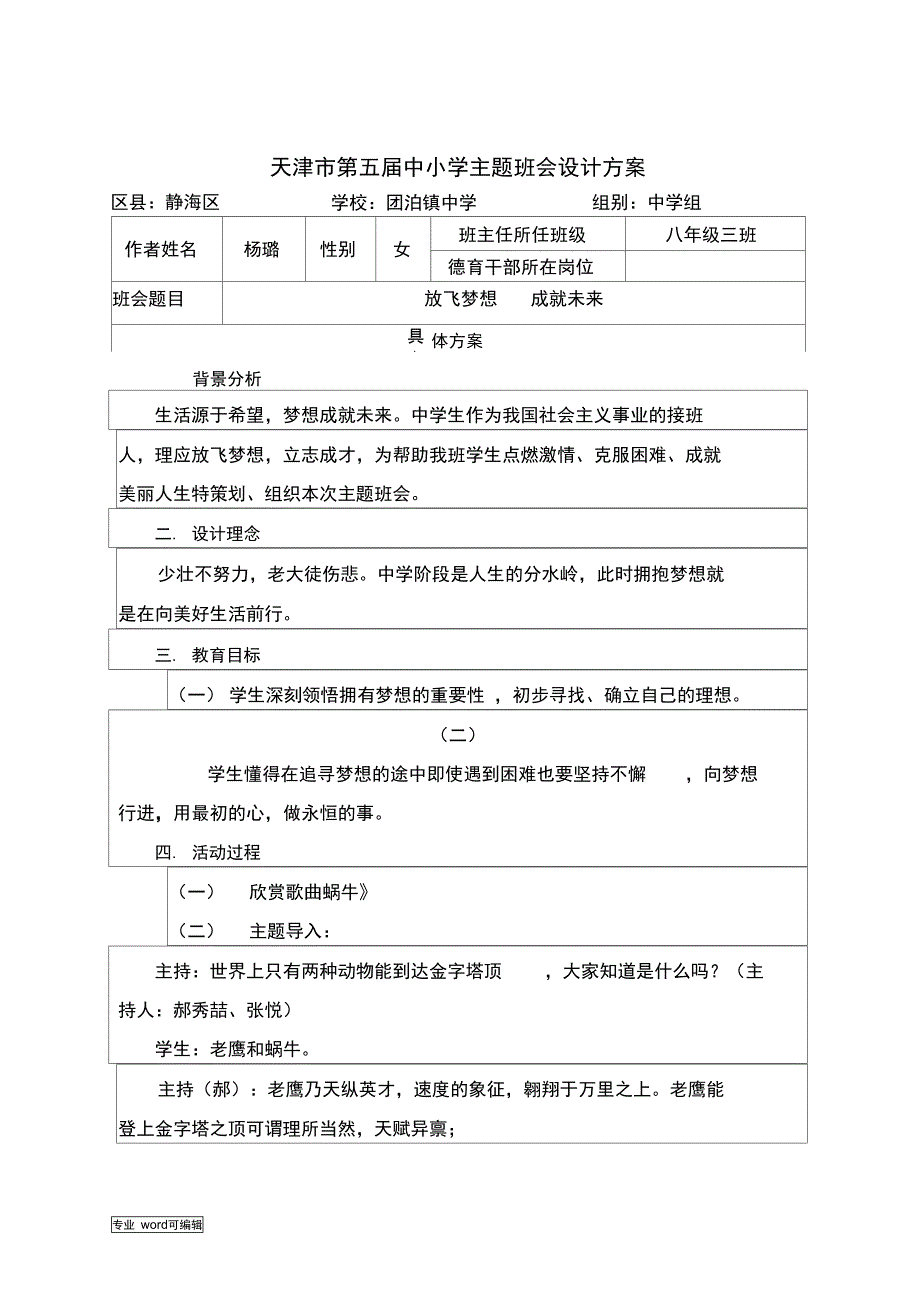 放飞梦想成就未来主题班会设计方案_第1页