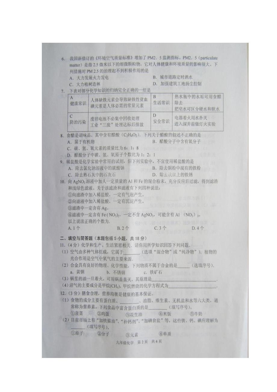 九年级化学下学期期中试题扫描版_第2页