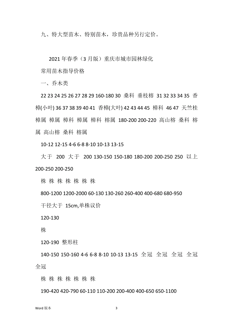 2021年春季(3月版)重庆市城市园林绿化苗木价格_第3页