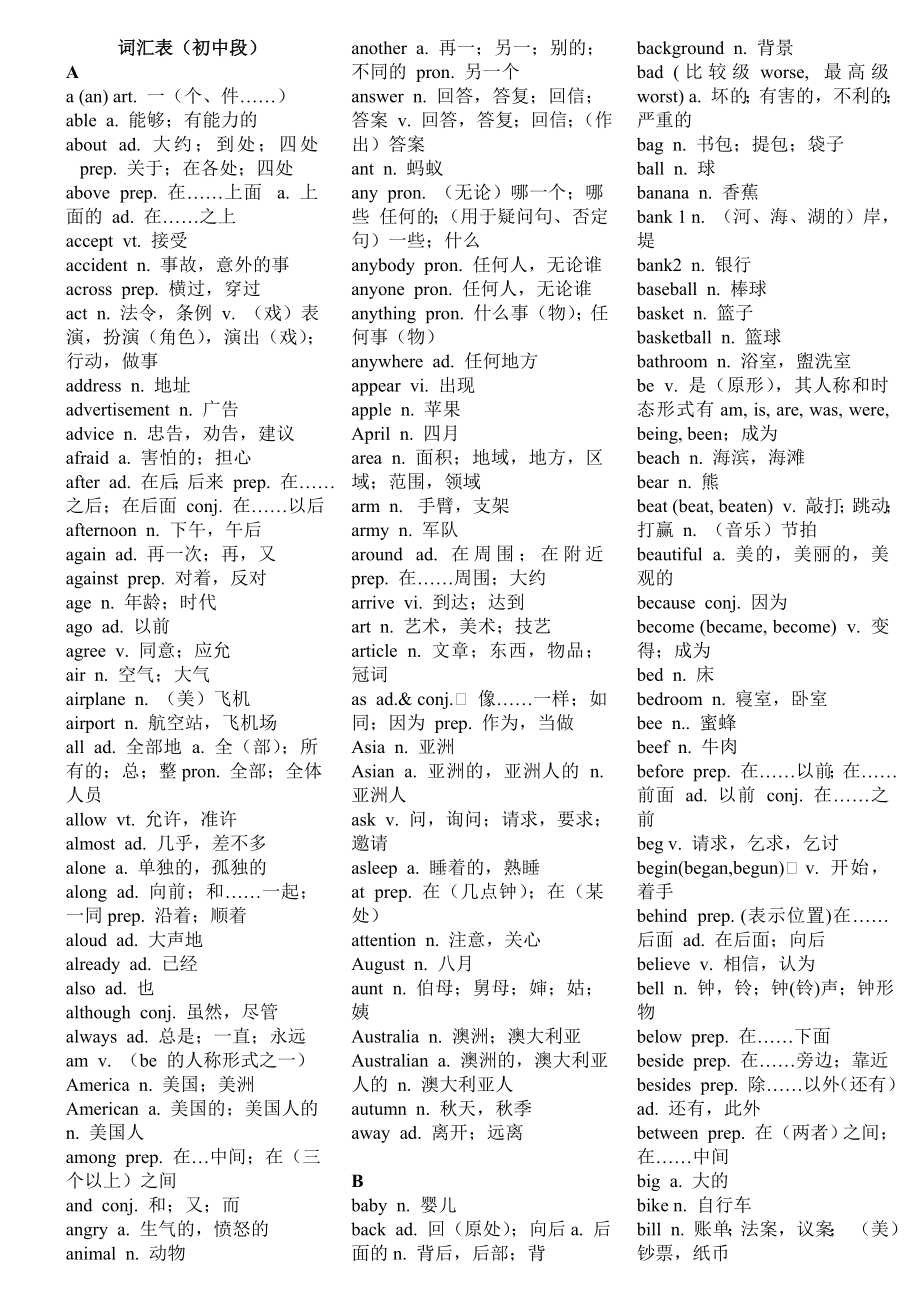 初中英语词汇表下载优质资料_第2页