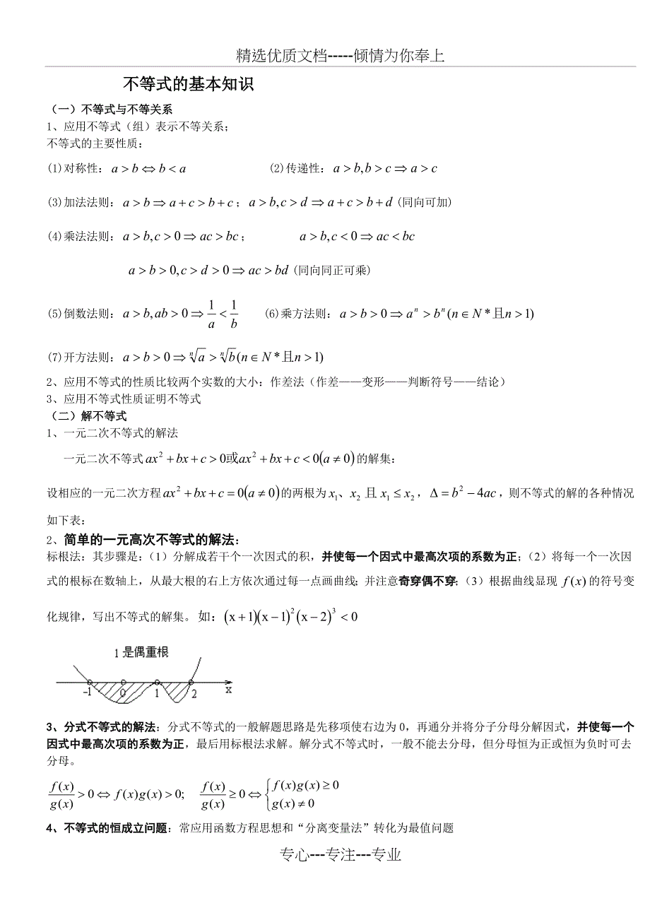 高中不等式的基本知识点和练习题_第1页