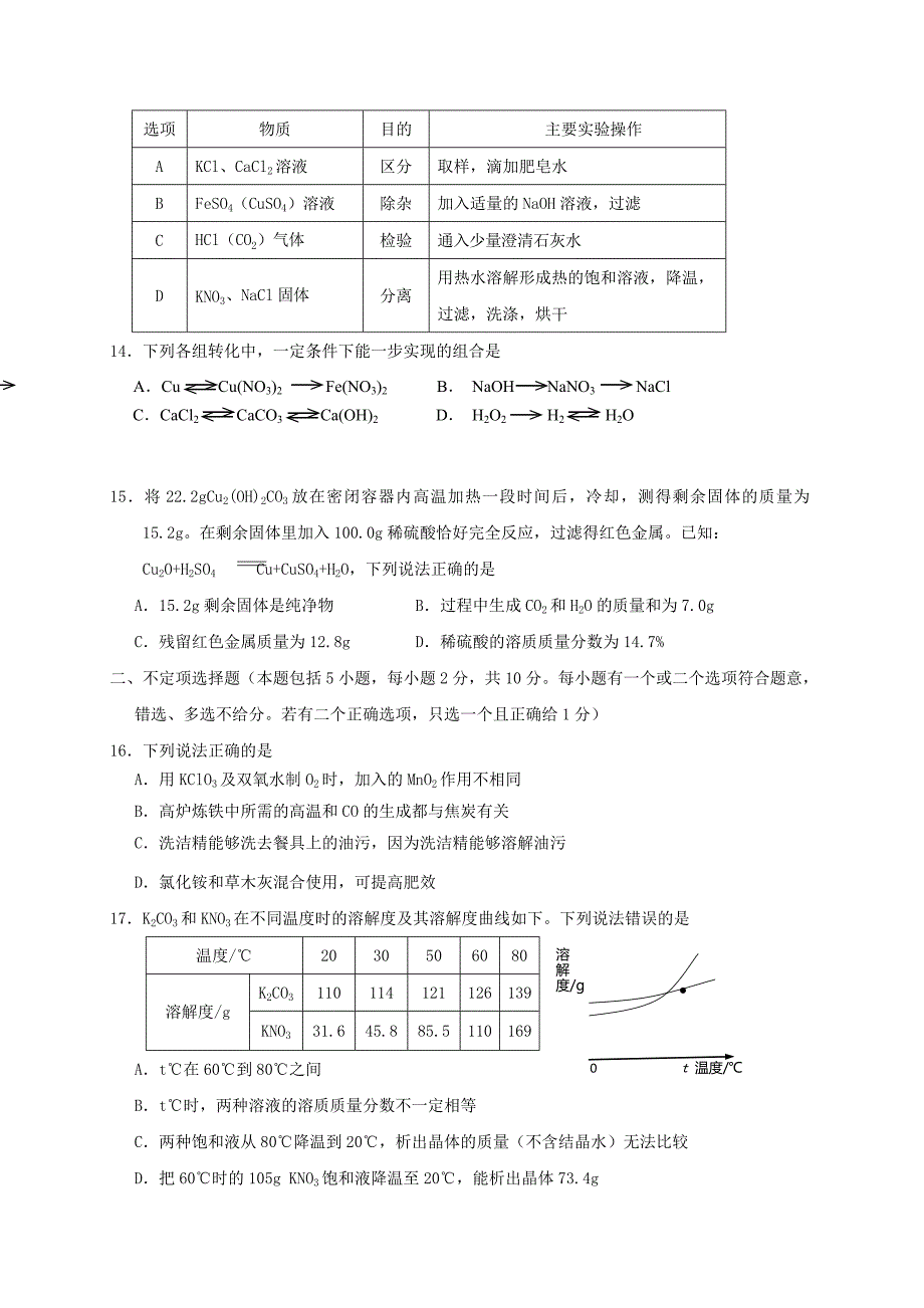 江苏省镇江市九年级化学下学期第一次模拟考试试题_第3页