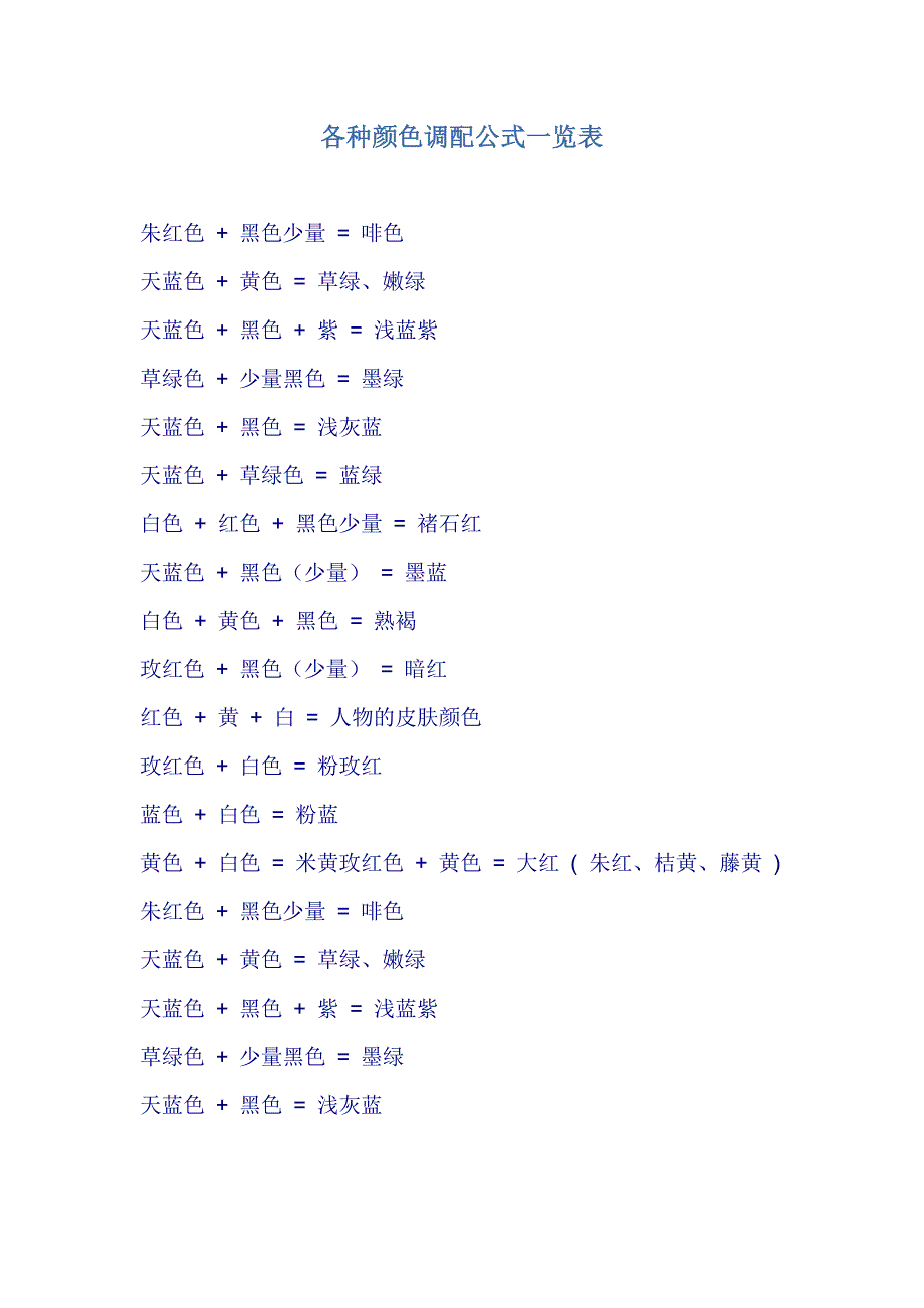 各种颜色调配公式一览表.docx_第1页