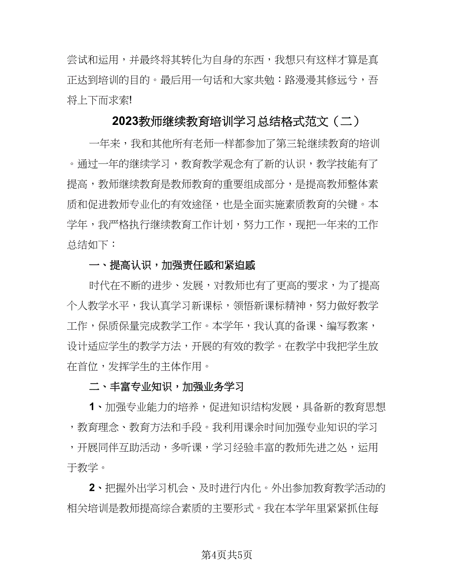 2023教师继续教育培训学习总结格式范文（2篇）.doc_第4页