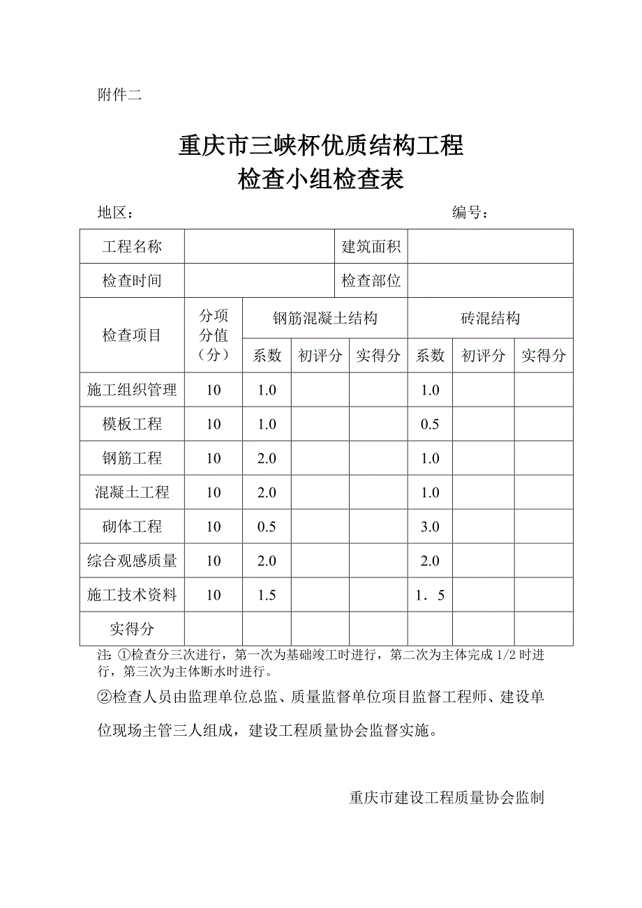 重庆市三峡杯优质结构工程检查表(一)_第2页