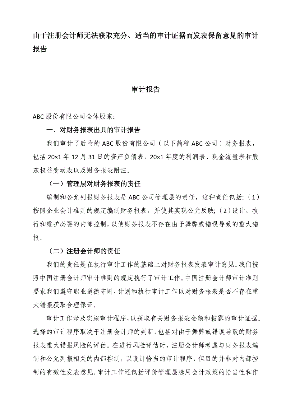 保留意见审计报告范围受限_第1页