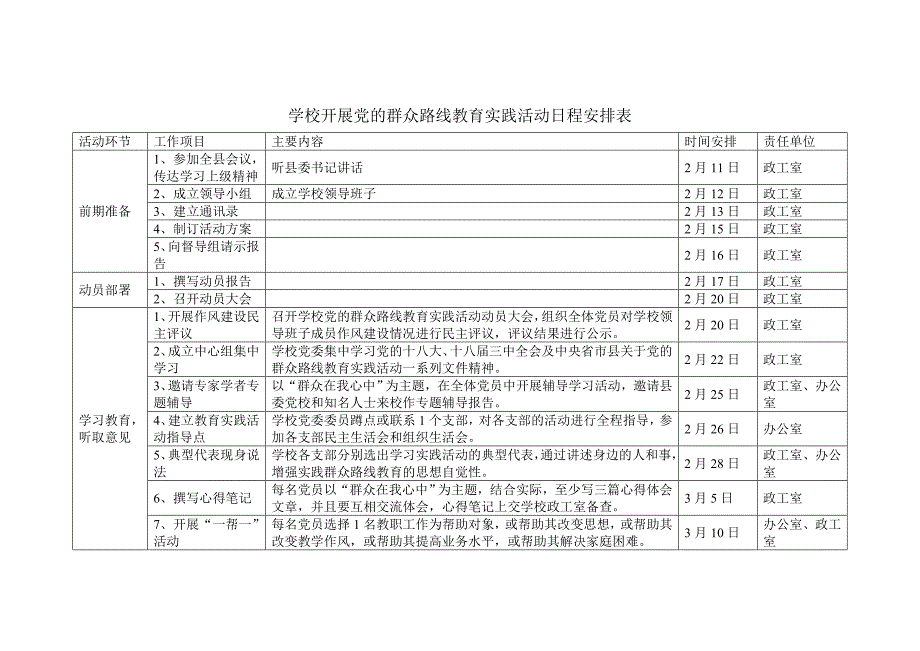 开展党的群众路线教育实践活动日程安排表_第1页