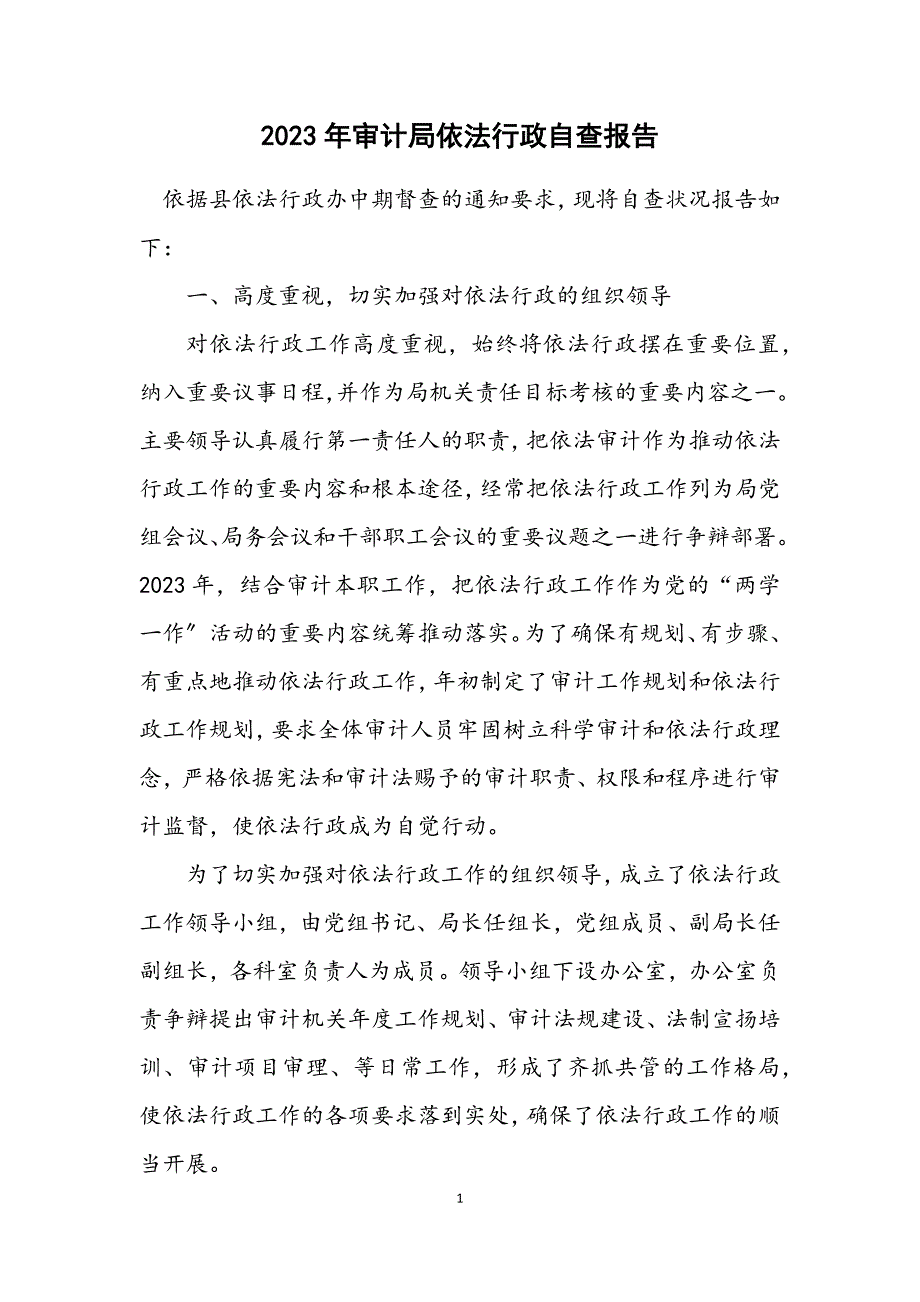 2023年审计局依法行政自查报告.DOCX_第1页