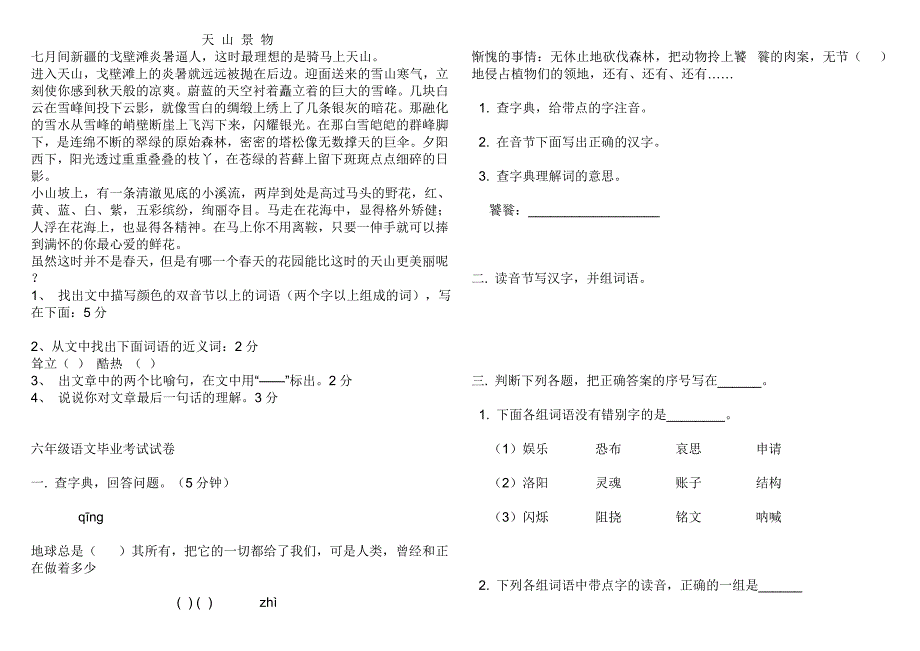 六年级下册语文期末考试人教版新课标模拟试题_第2页