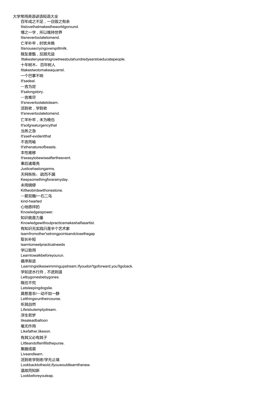 大学常用英语谚语短语大全_第1页