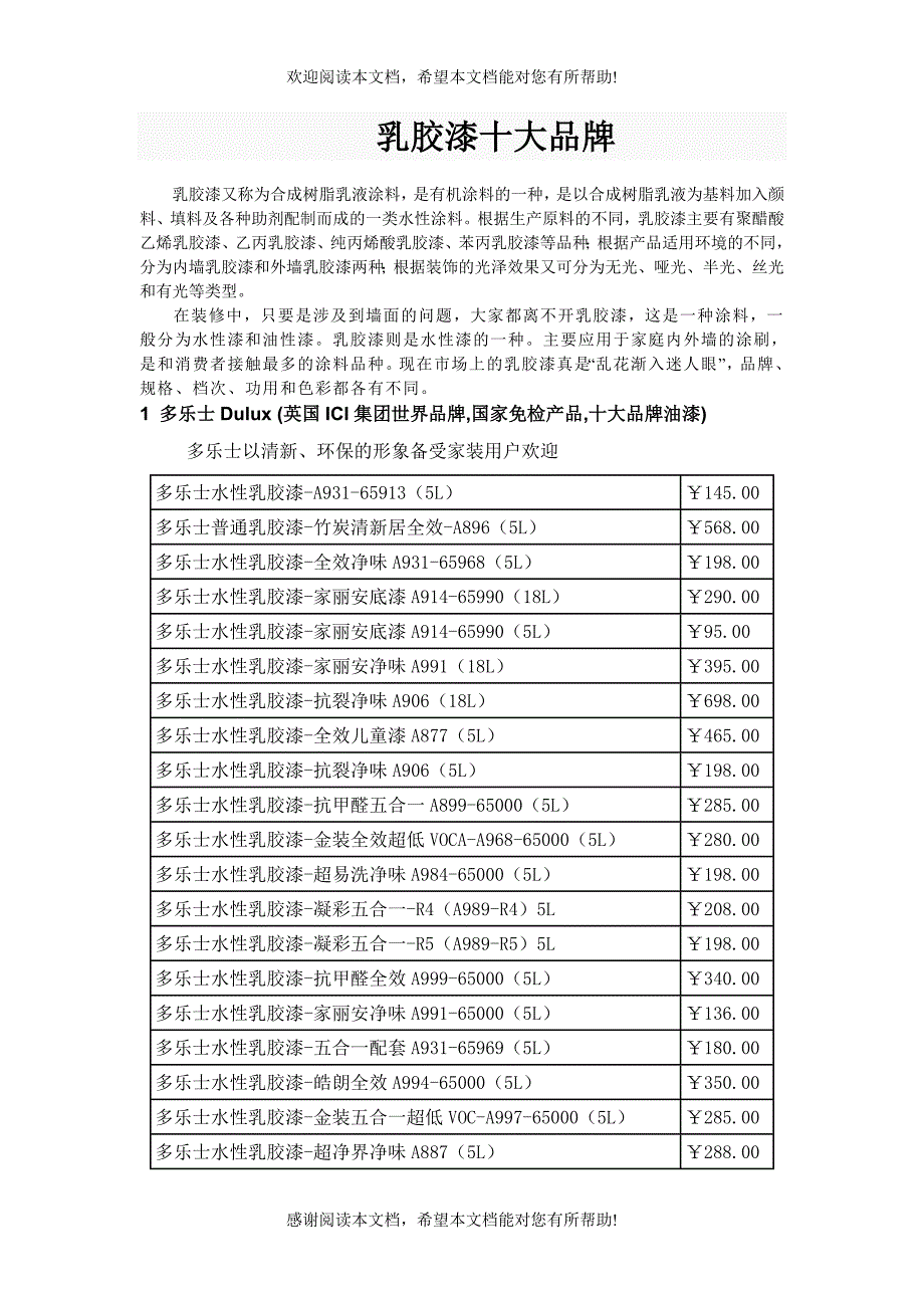 十大品牌乳胶漆种类及价格_第1页