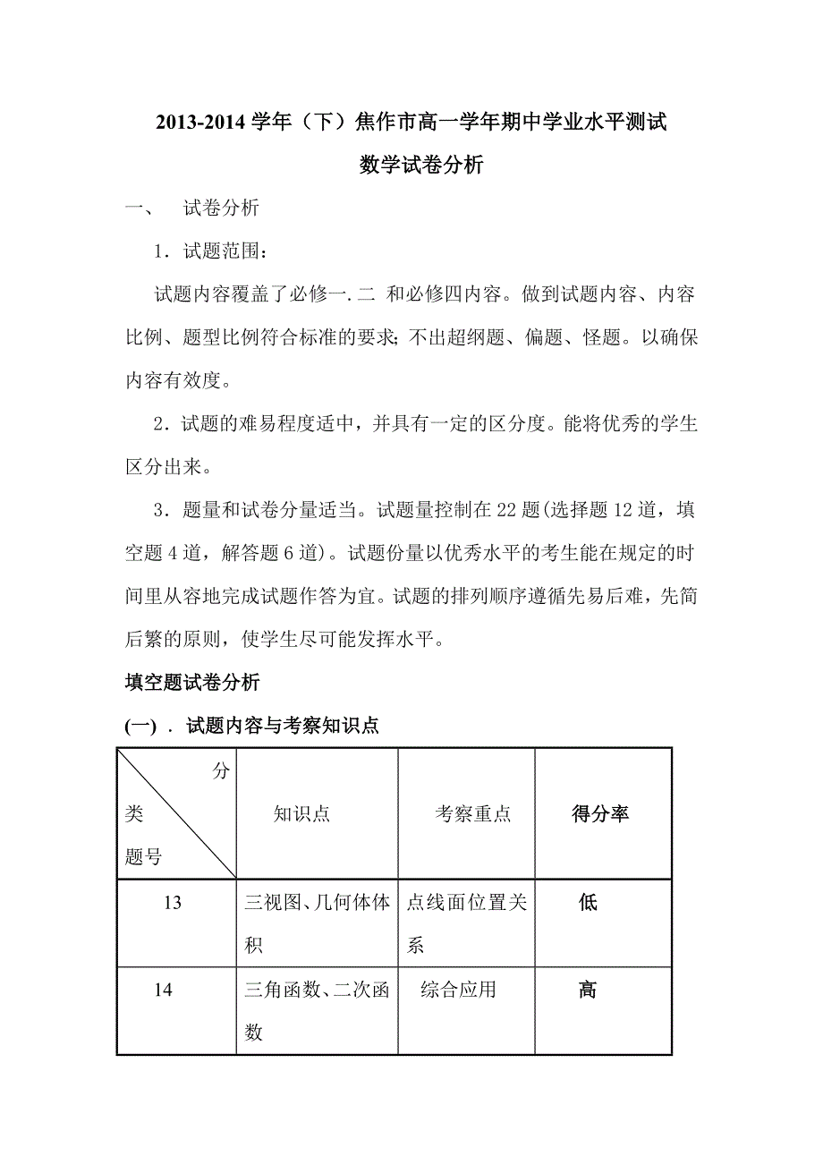 高一数学试卷分析_第1页