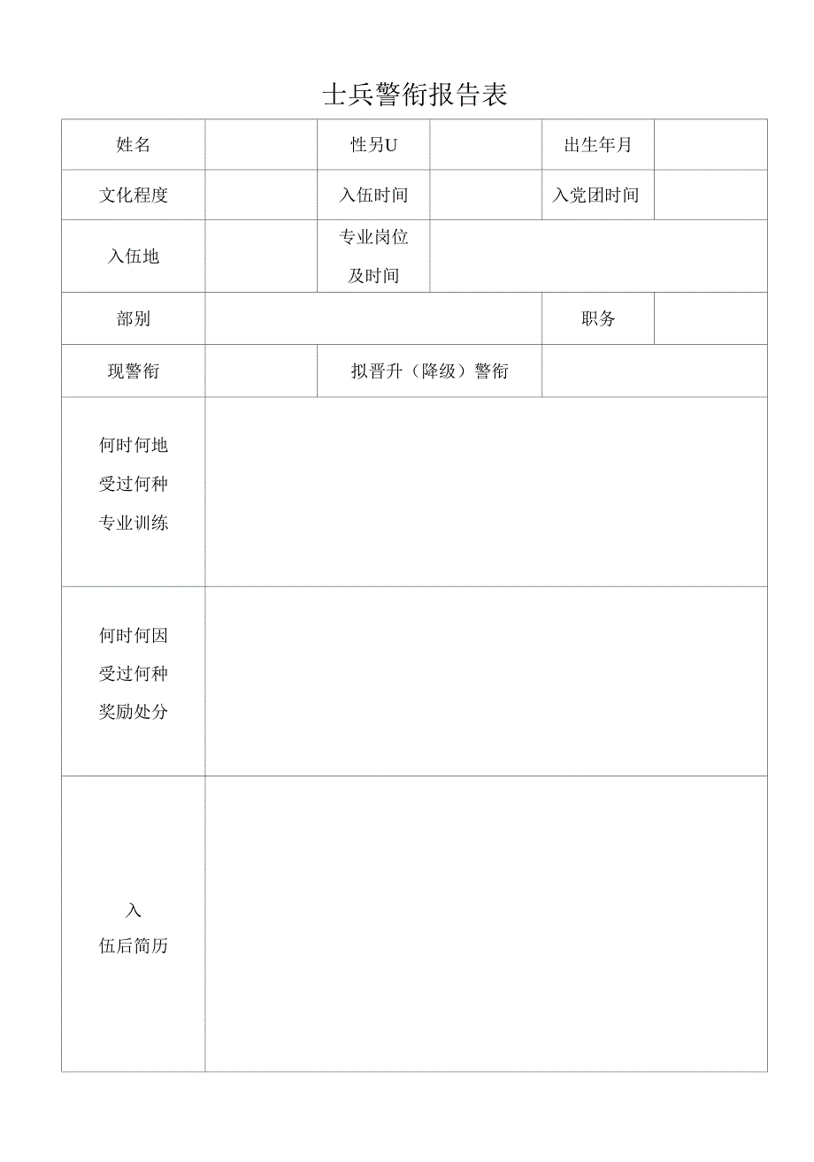 士兵警衔报告表.docx_第1页