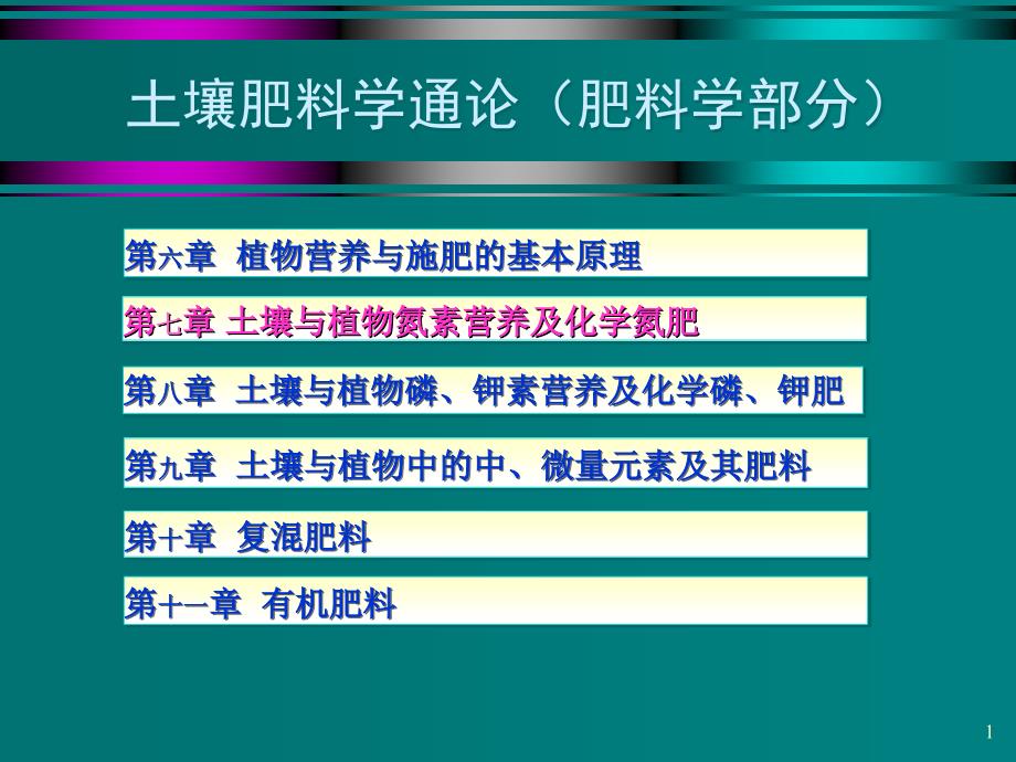 土壤肥料学通论-肥料学部分：第七章 土壤与植物氮素营养及化学氮肥_第1页