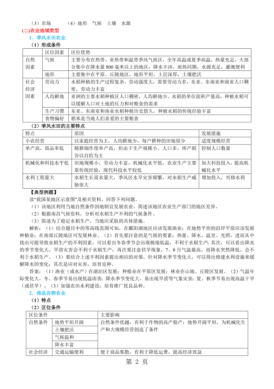 2023年《农业地域的形成与发展》单元复习与巩固知识讲解.doc_第2页