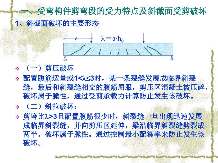 受弯构件斜截面的受力特点及斜截面受剪破坏.ppt_第1页