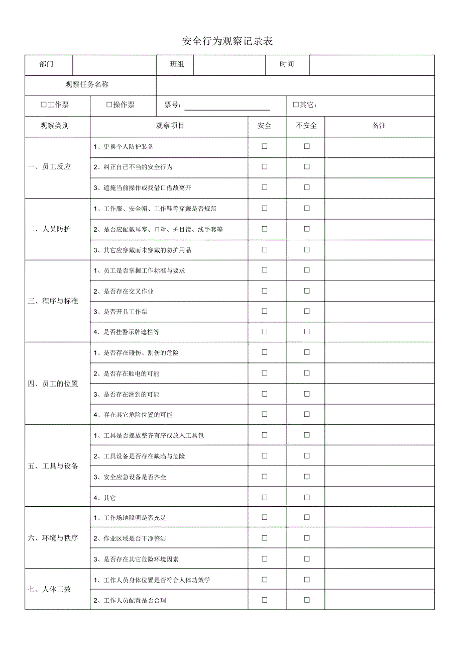 安全行为观察记录表_第1页