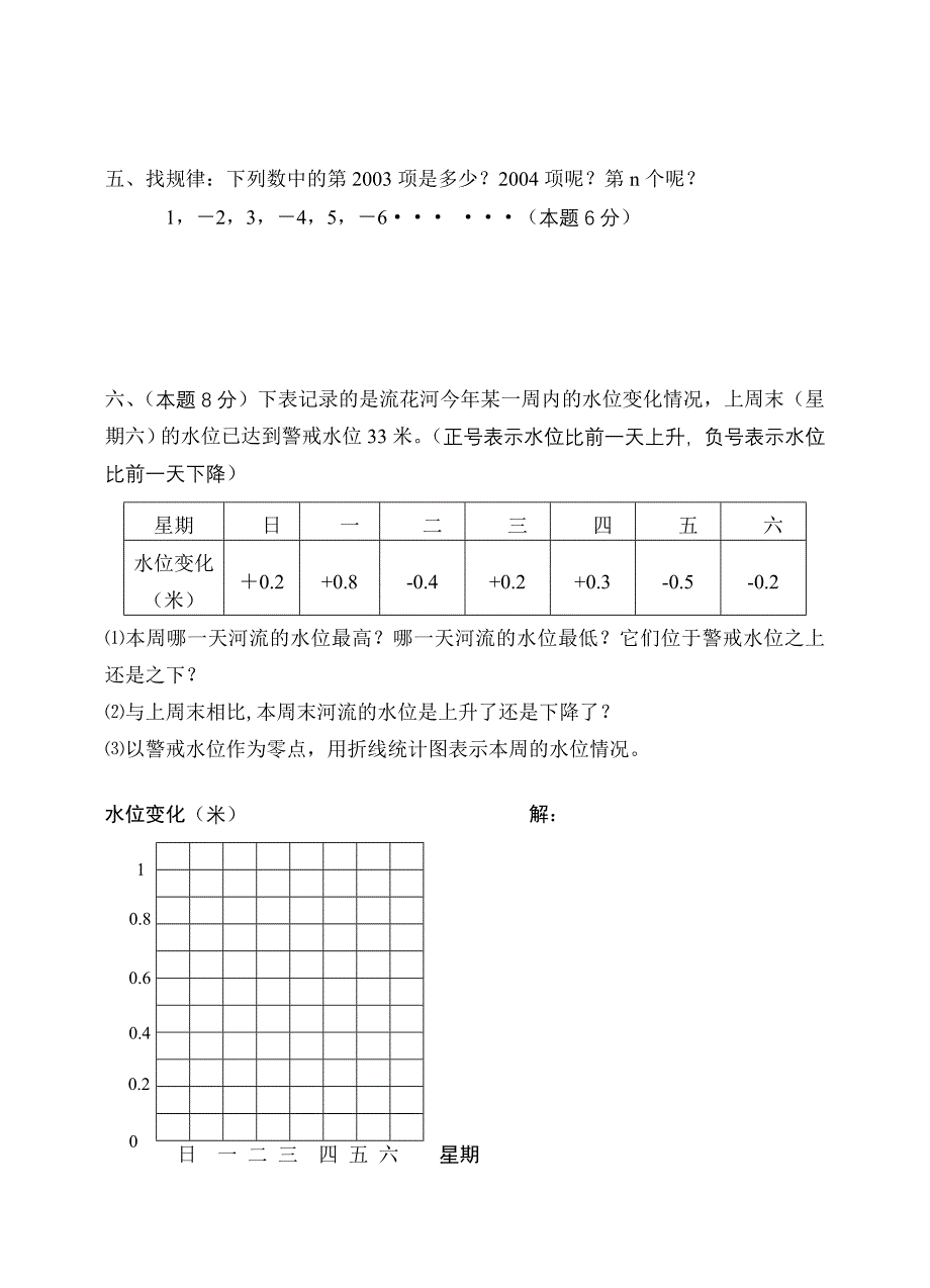 七年级数学上册第一单元测试题_第4页