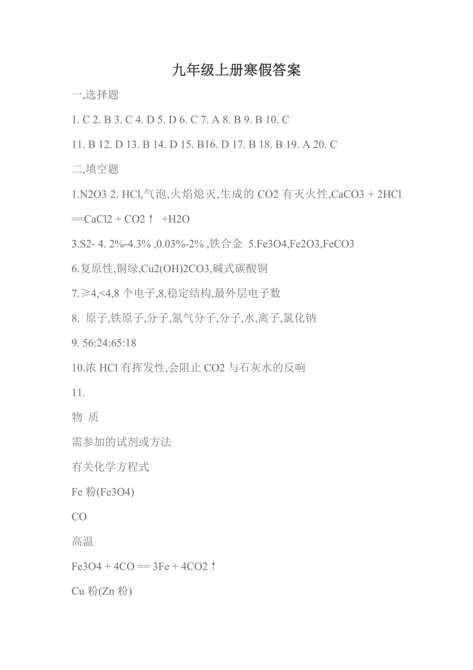 九年级上册寒假答案_第1页