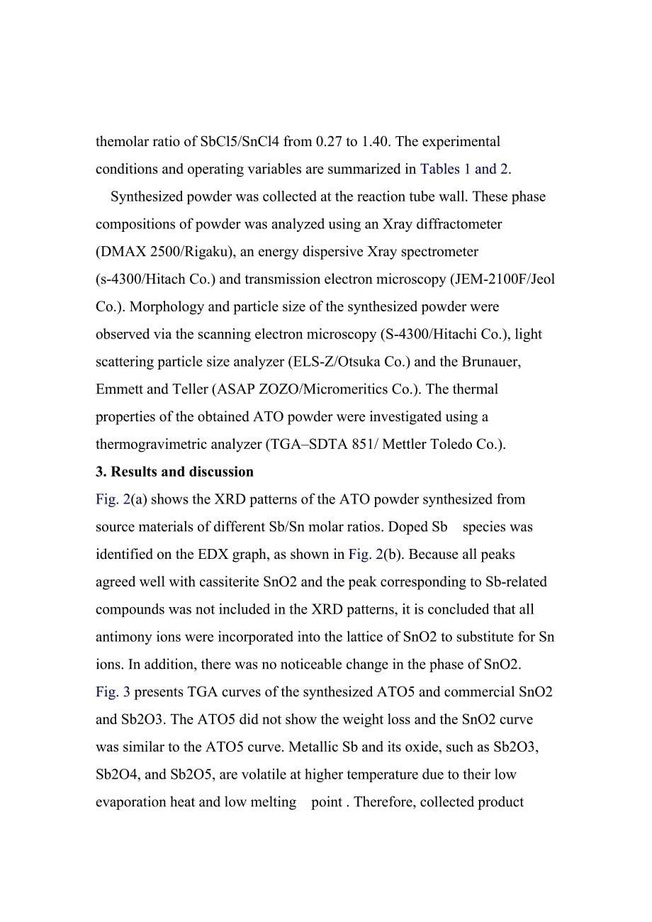 外文翻译---使用直流电弧等离子体喷射合成纳米级掺锑锡氧化物粒子.doc_第5页