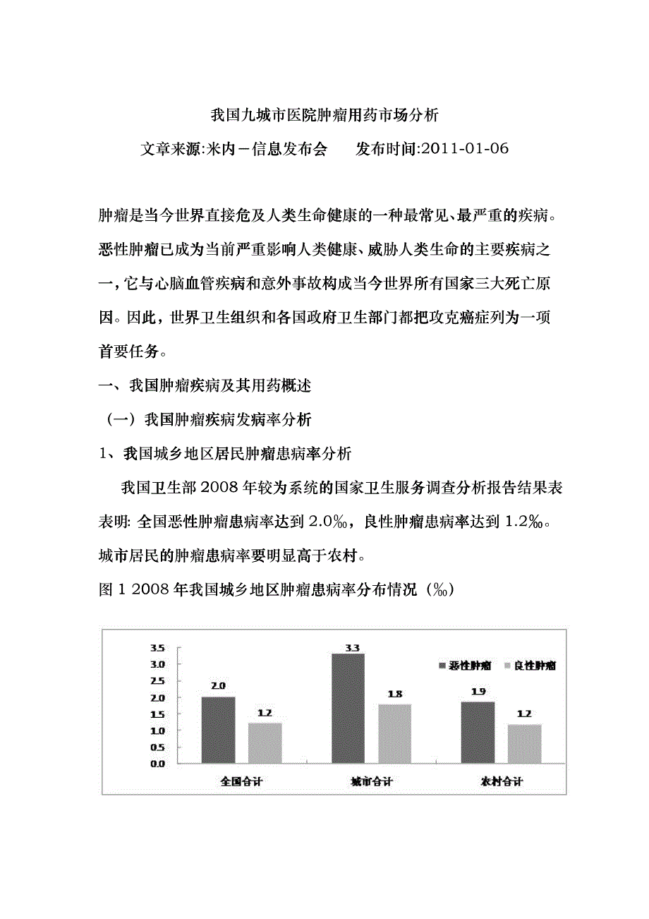 我国九城市医院肿瘤用药市场分析(XXXX年)_第1页