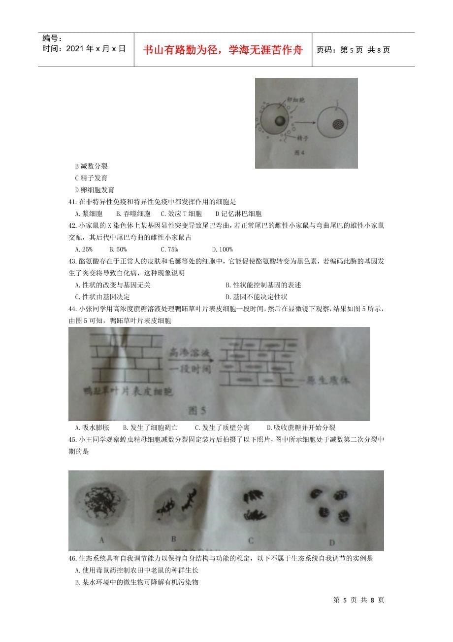 XXXX年6月广东学业水平生物试题与答案(A)_第5页