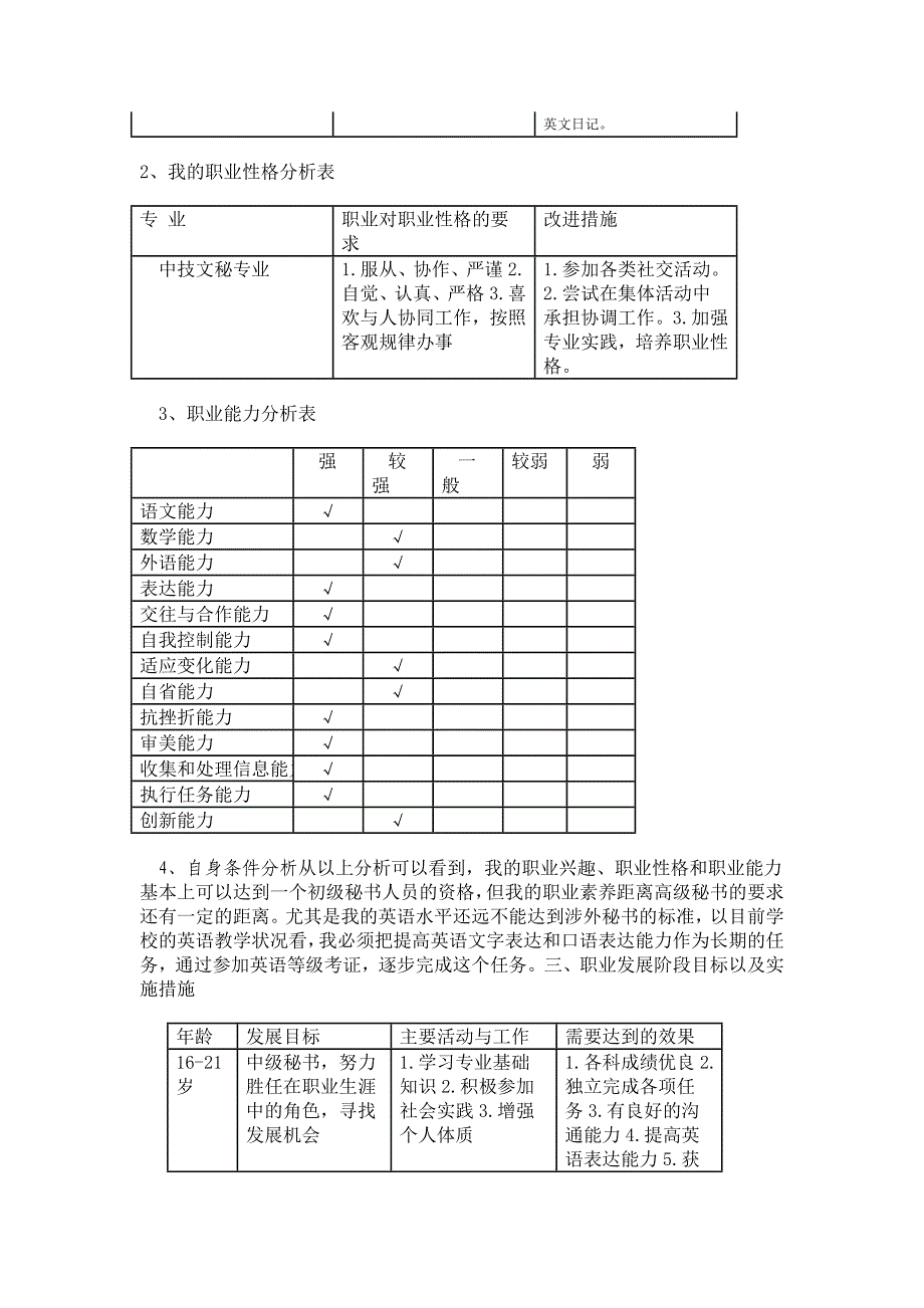 文秘类职业生涯规划书_第2页