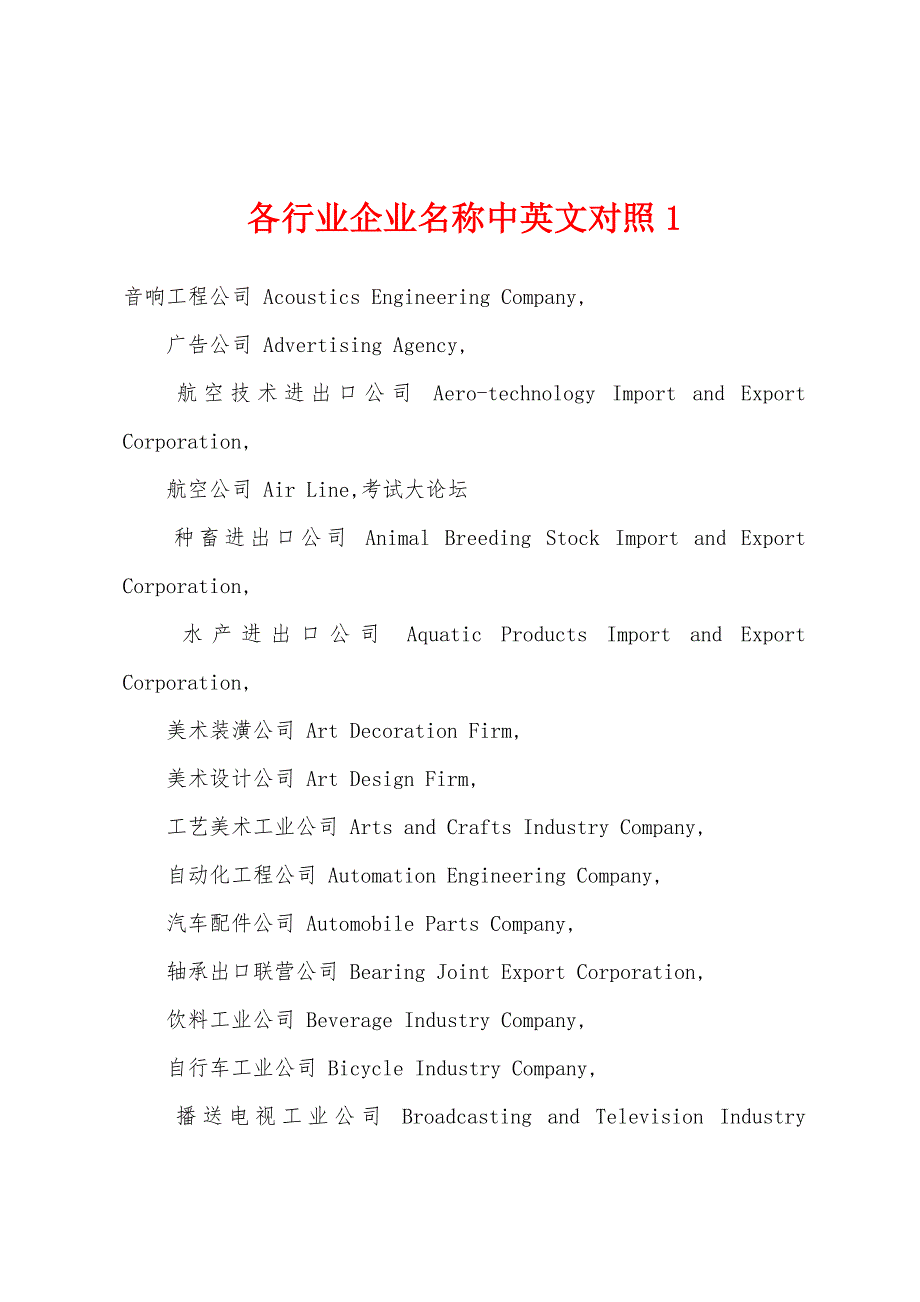各行业企业名称中英文对照1.docx_第1页