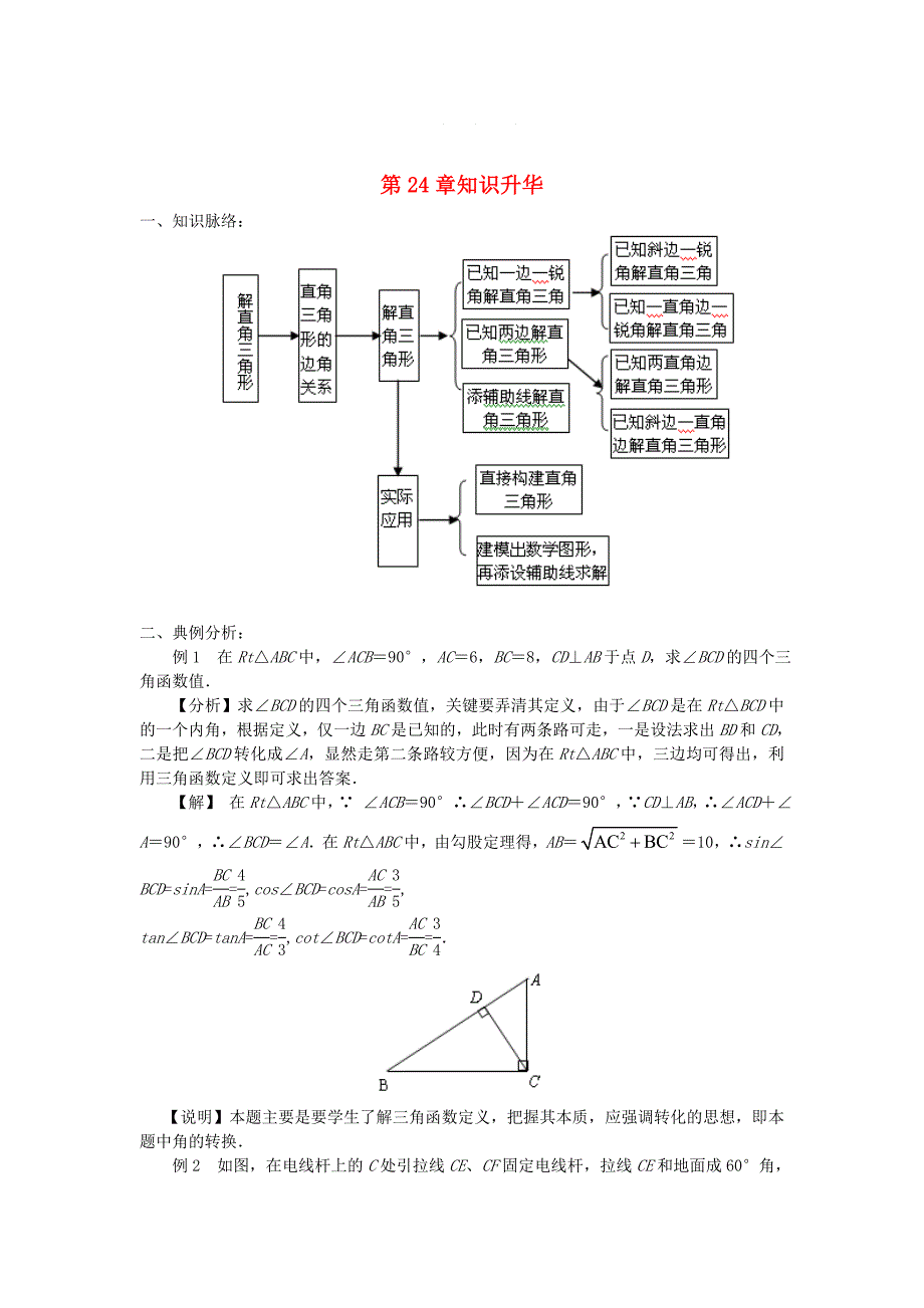 九年级数学上册24解直角三角形章末复习学案华东师大版_第1页