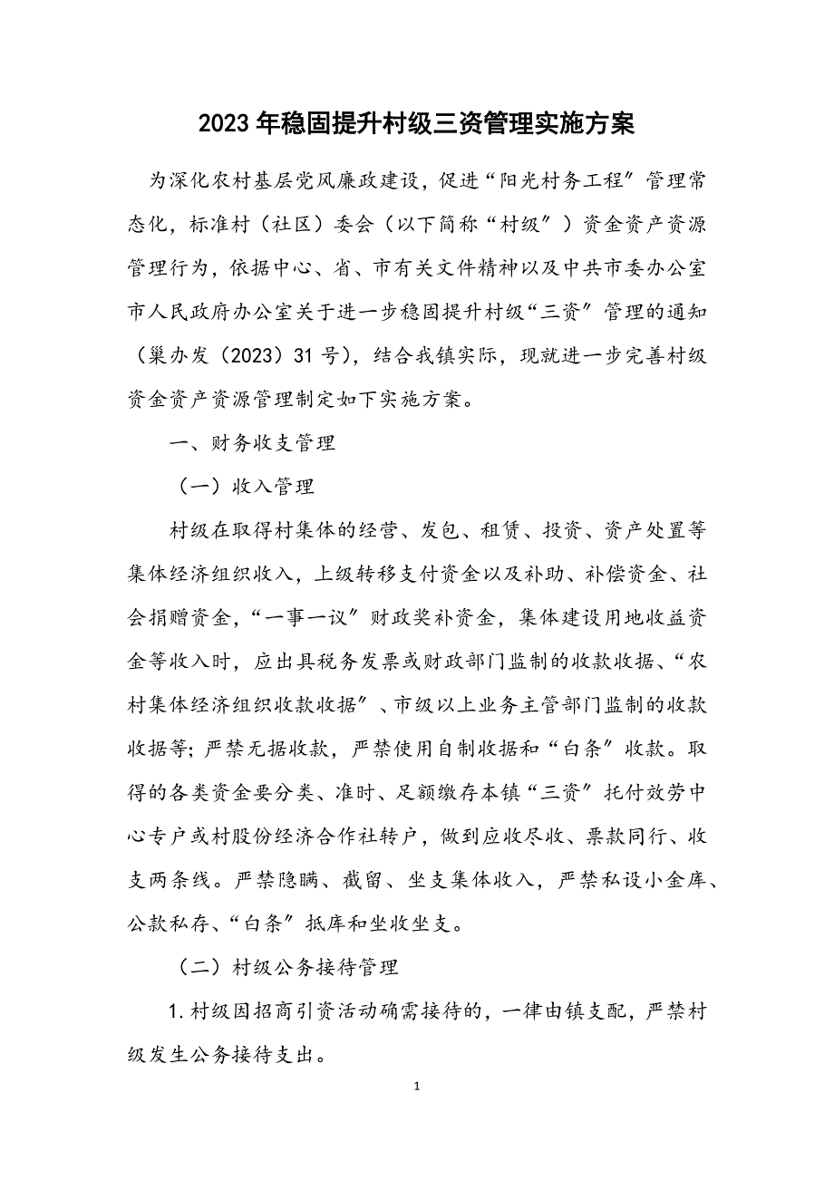 2023年巩固提升村级三资管理实施方案.DOCX_第1页