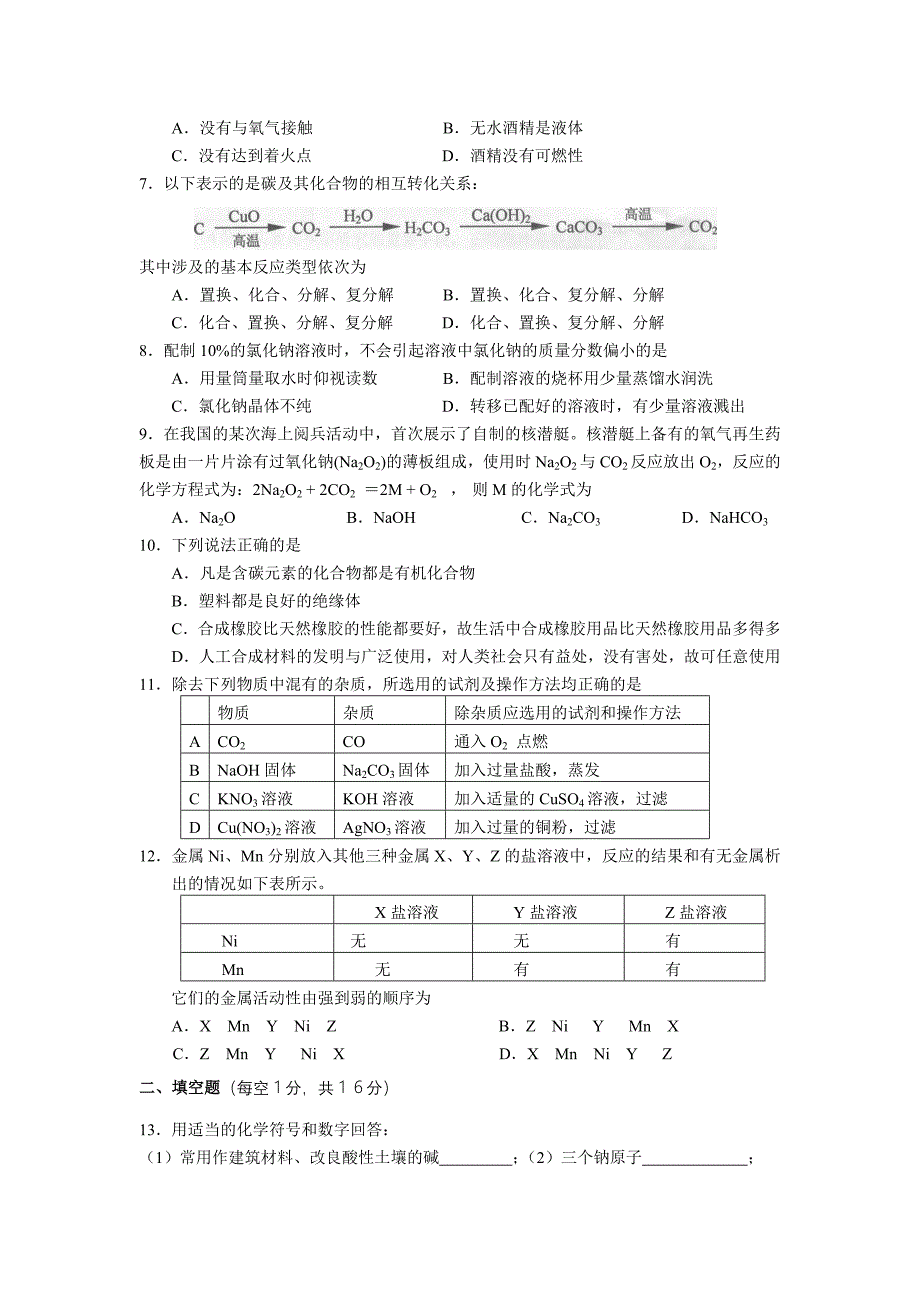 2014年初中化学模拟训练试题（二）_第2页
