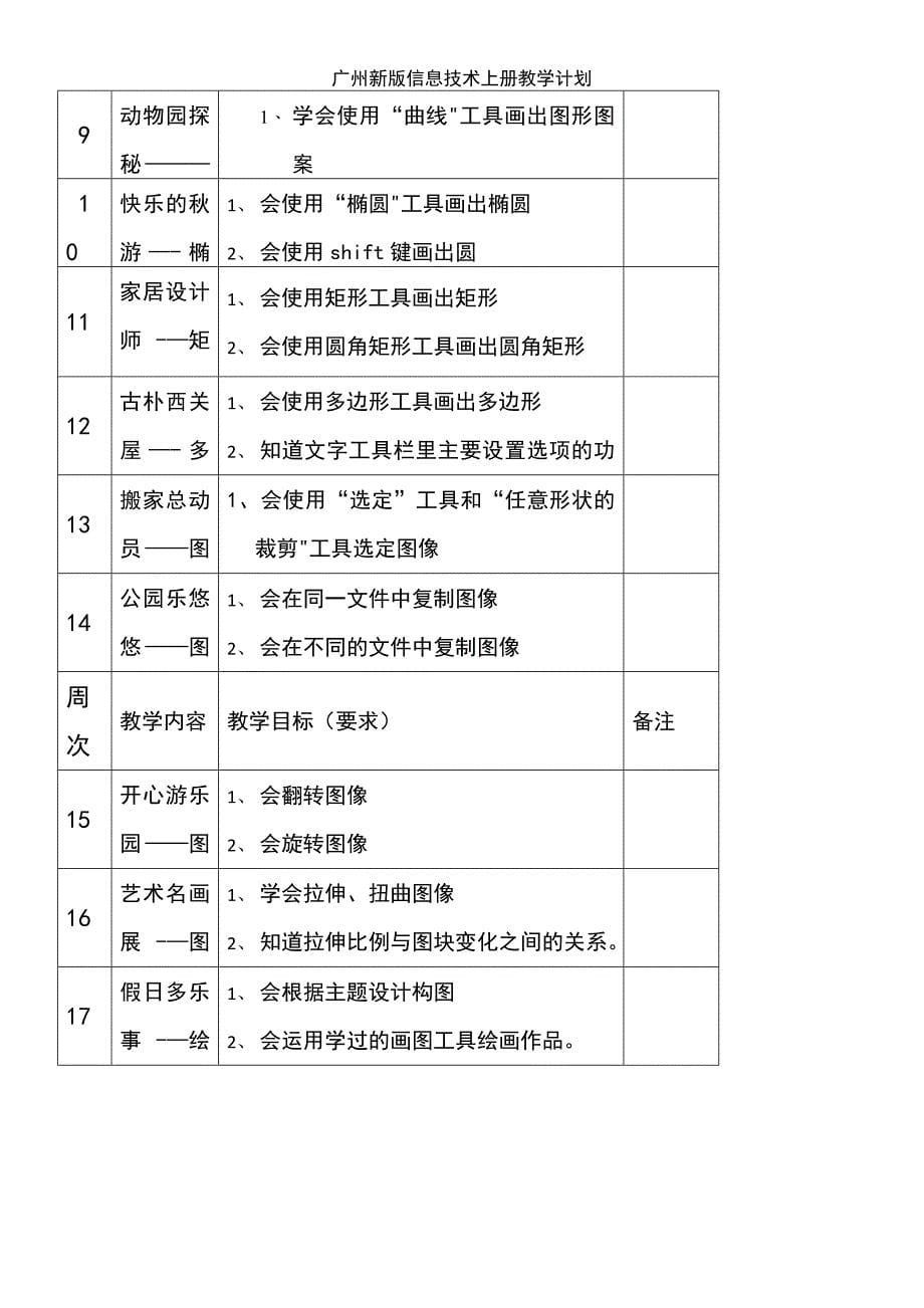 (2021年整理)广州新版信息技术上册教学计划_第5页