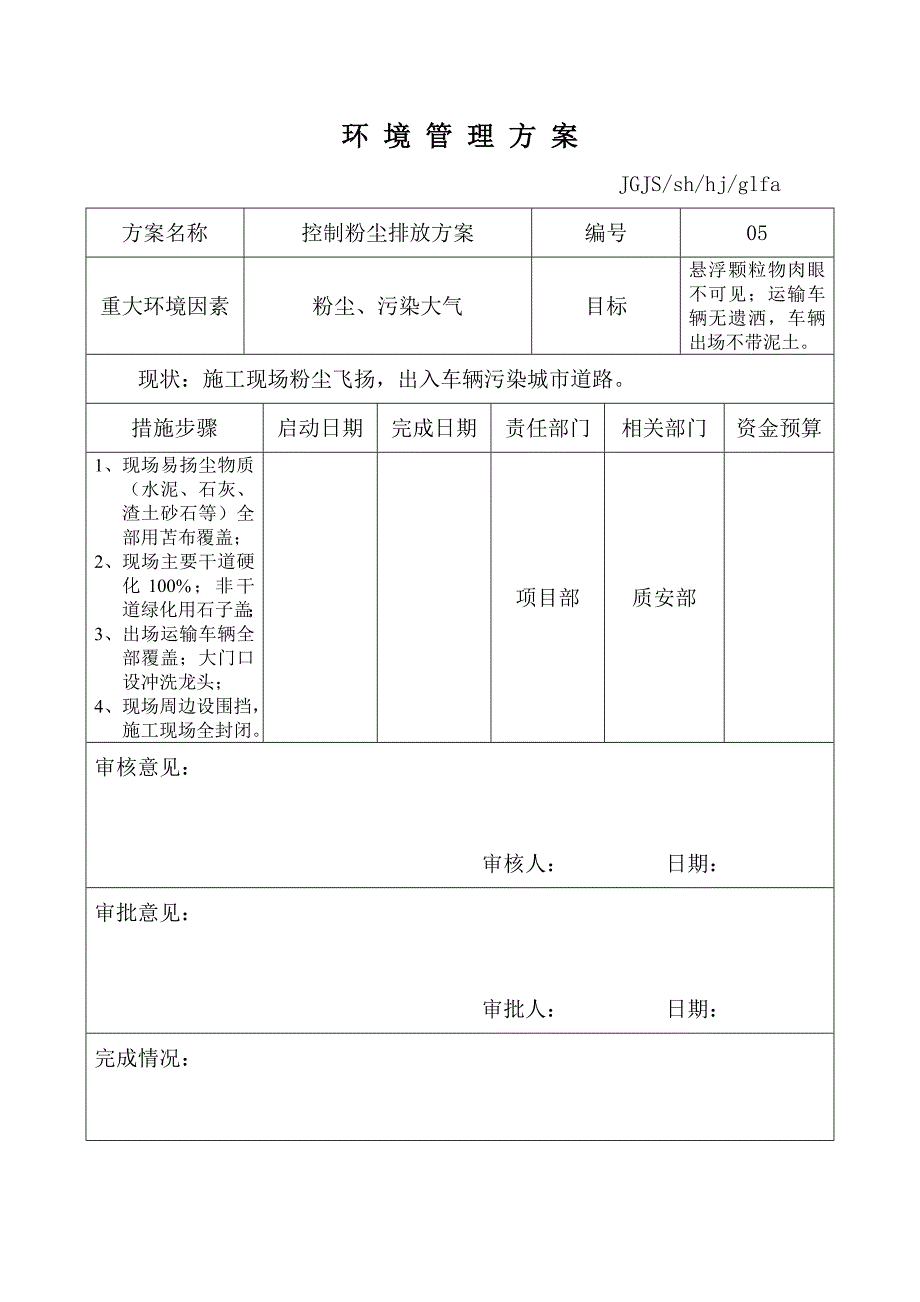 【管理精品】环境管理方案粉尘排放_第1页